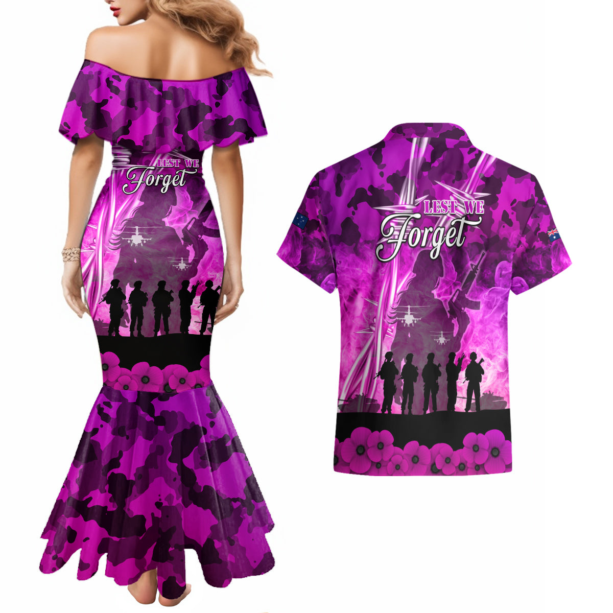 Australia ANZAC Day Couples Matching Mermaid Dress and Hawaiian Shirt The Unsung Heroes Sisters of War