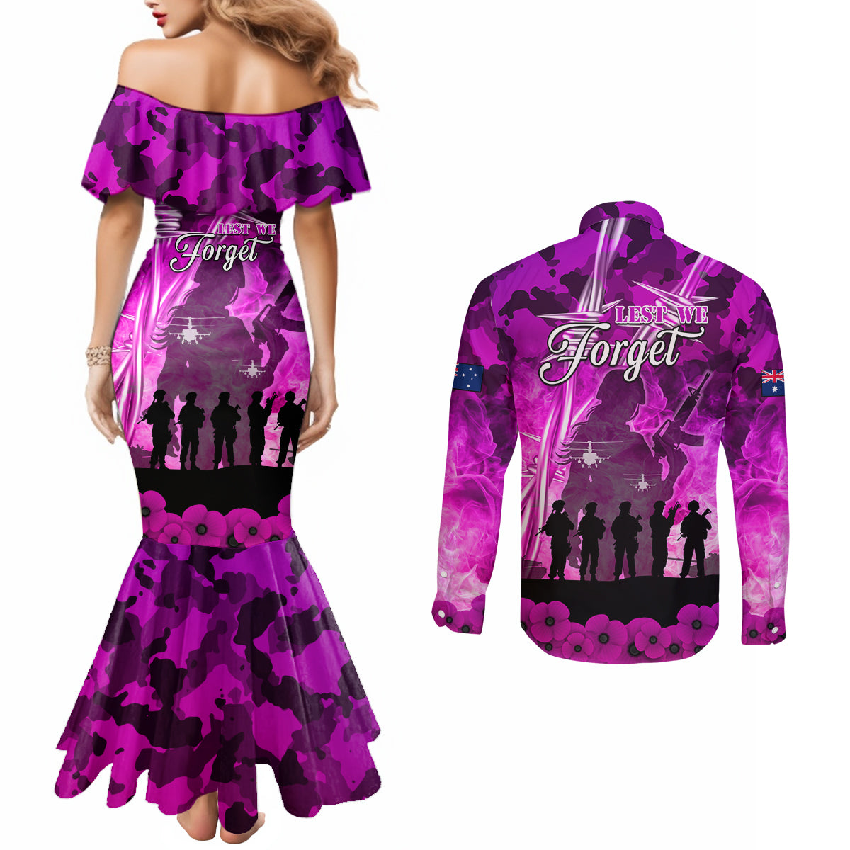 Australia ANZAC Day Couples Matching Mermaid Dress and Long Sleeve Button Shirt The Unsung Heroes Sisters of War