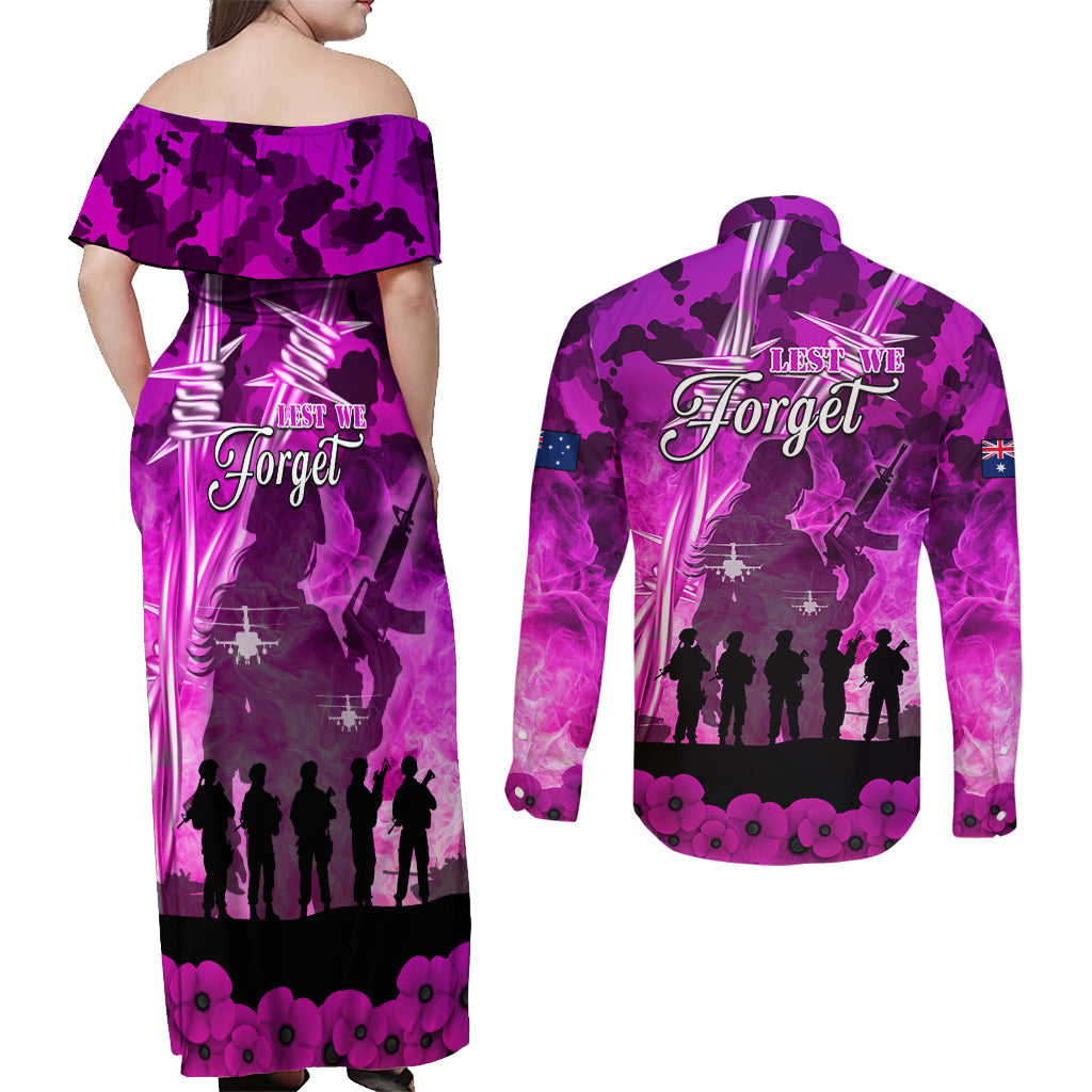 Australia ANZAC Day Couples Matching Off Shoulder Maxi Dress and Long Sleeve Button Shirt The Unsung Heroes Sisters of War