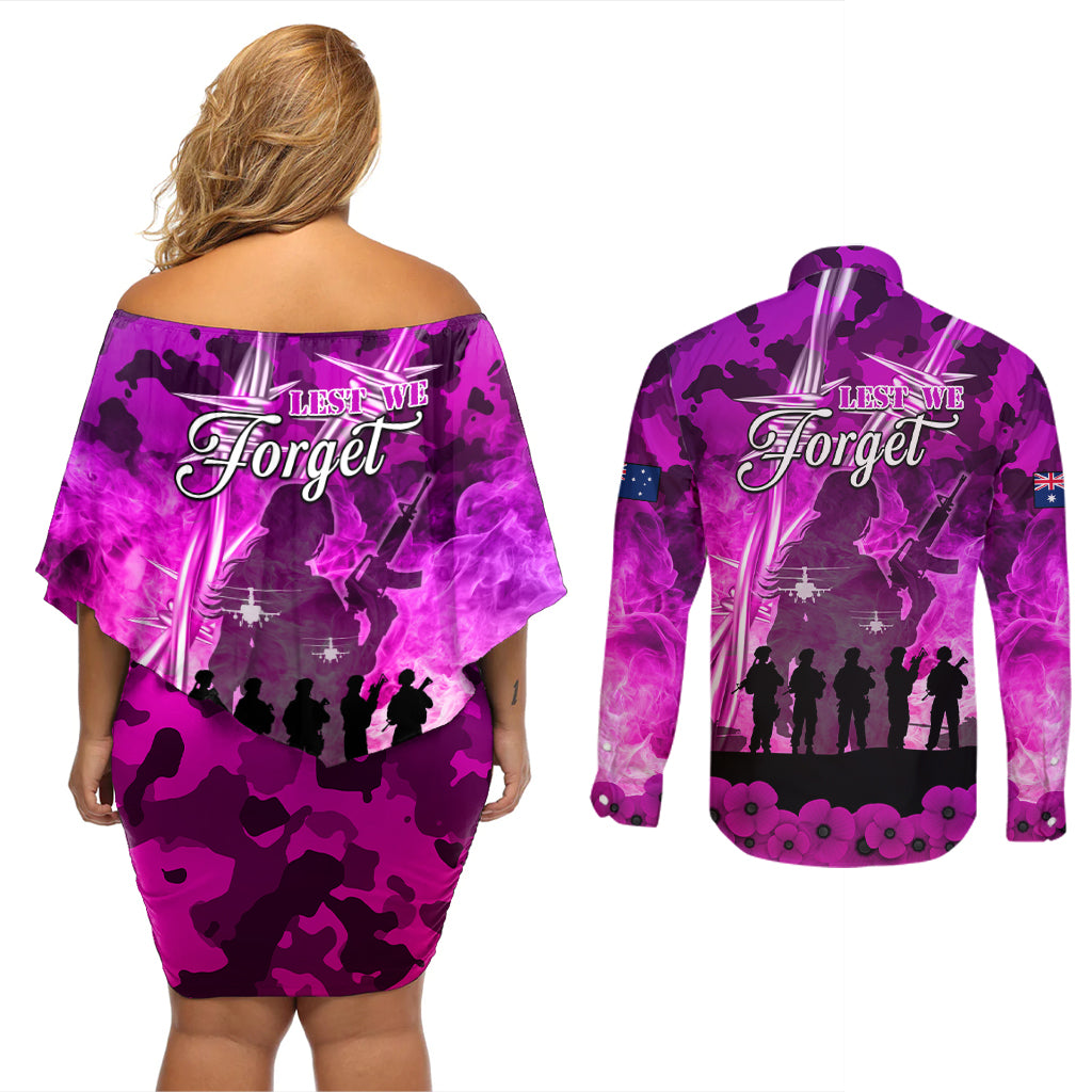 Australia ANZAC Day Couples Matching Off Shoulder Short Dress and Long Sleeve Button Shirt The Unsung Heroes Sisters of War