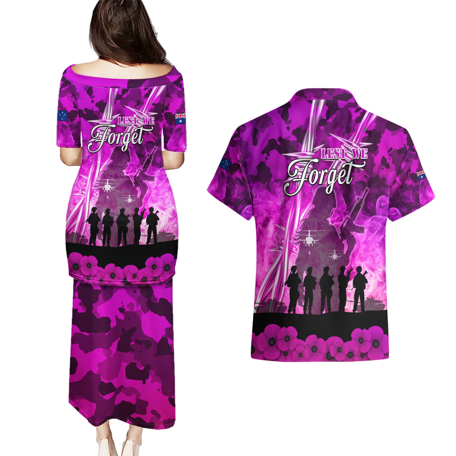 Australia ANZAC Day Couples Matching Puletasi and Hawaiian Shirt The Unsung Heroes Sisters of War