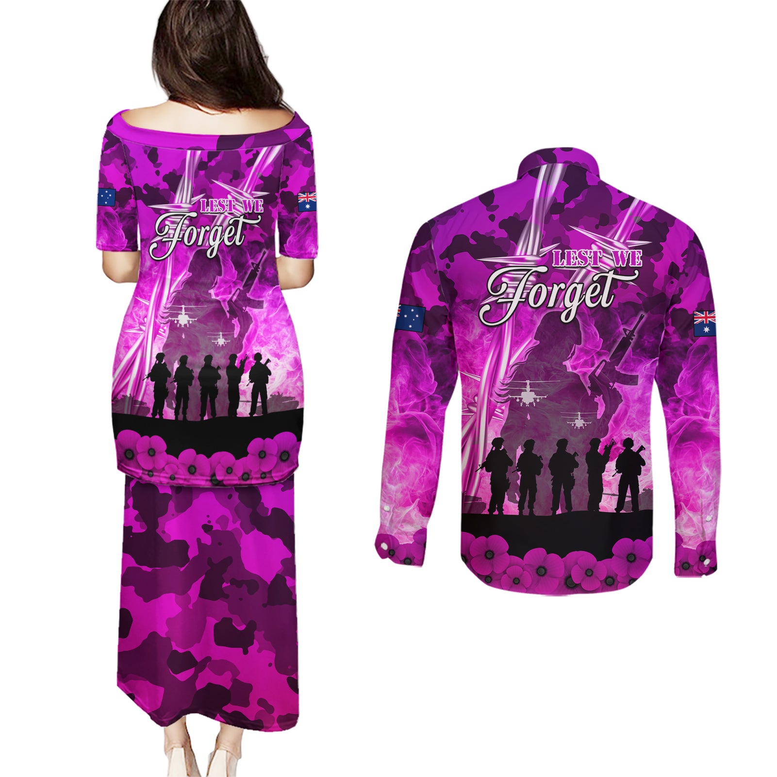 Australia ANZAC Day Couples Matching Puletasi and Long Sleeve Button Shirt The Unsung Heroes Sisters of War