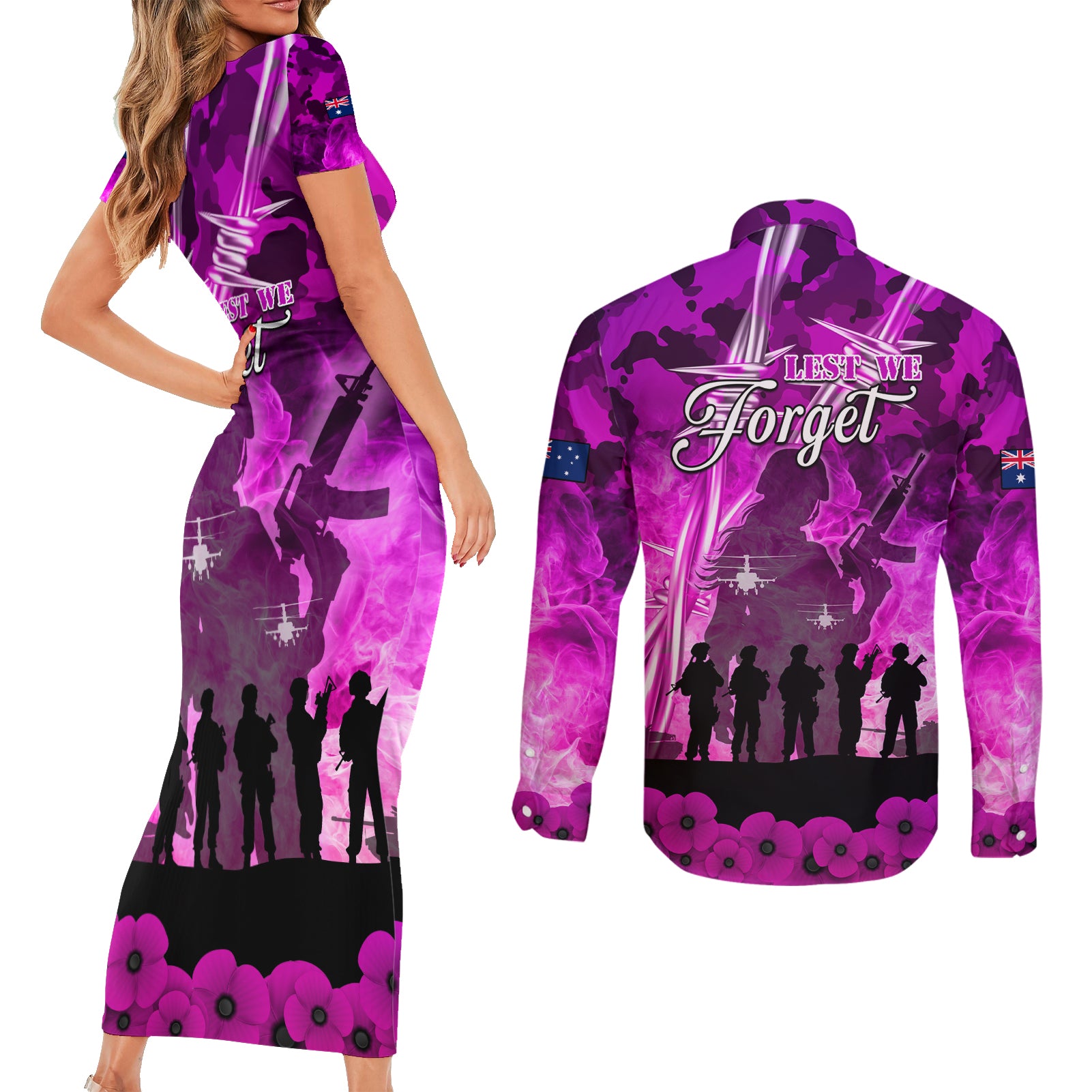 Australia ANZAC Day Couples Matching Short Sleeve Bodycon Dress and Long Sleeve Button Shirt The Unsung Heroes Sisters of War