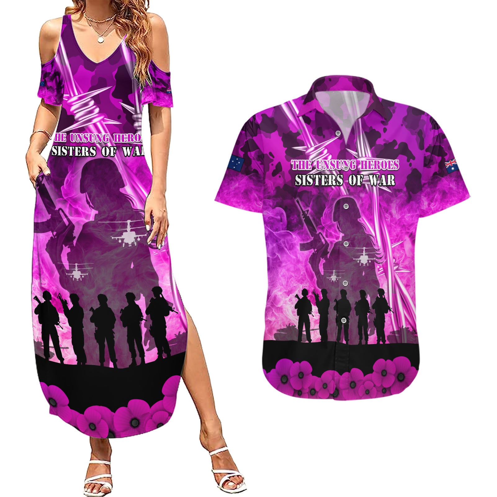 Australia ANZAC Day Couples Matching Summer Maxi Dress and Hawaiian Shirt The Unsung Heroes Sisters of War