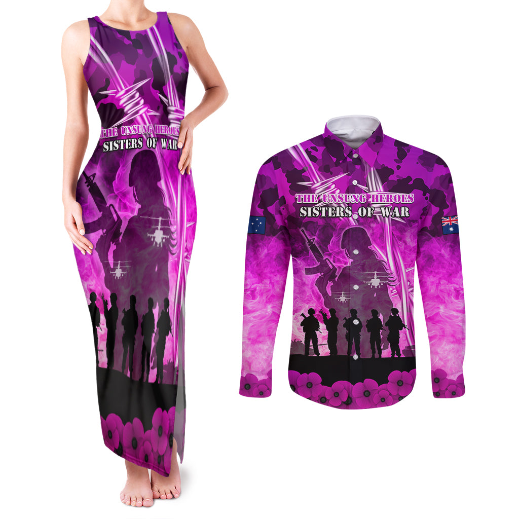 Australia ANZAC Day Couples Matching Tank Maxi Dress and Long Sleeve Button Shirt The Unsung Heroes Sisters of War