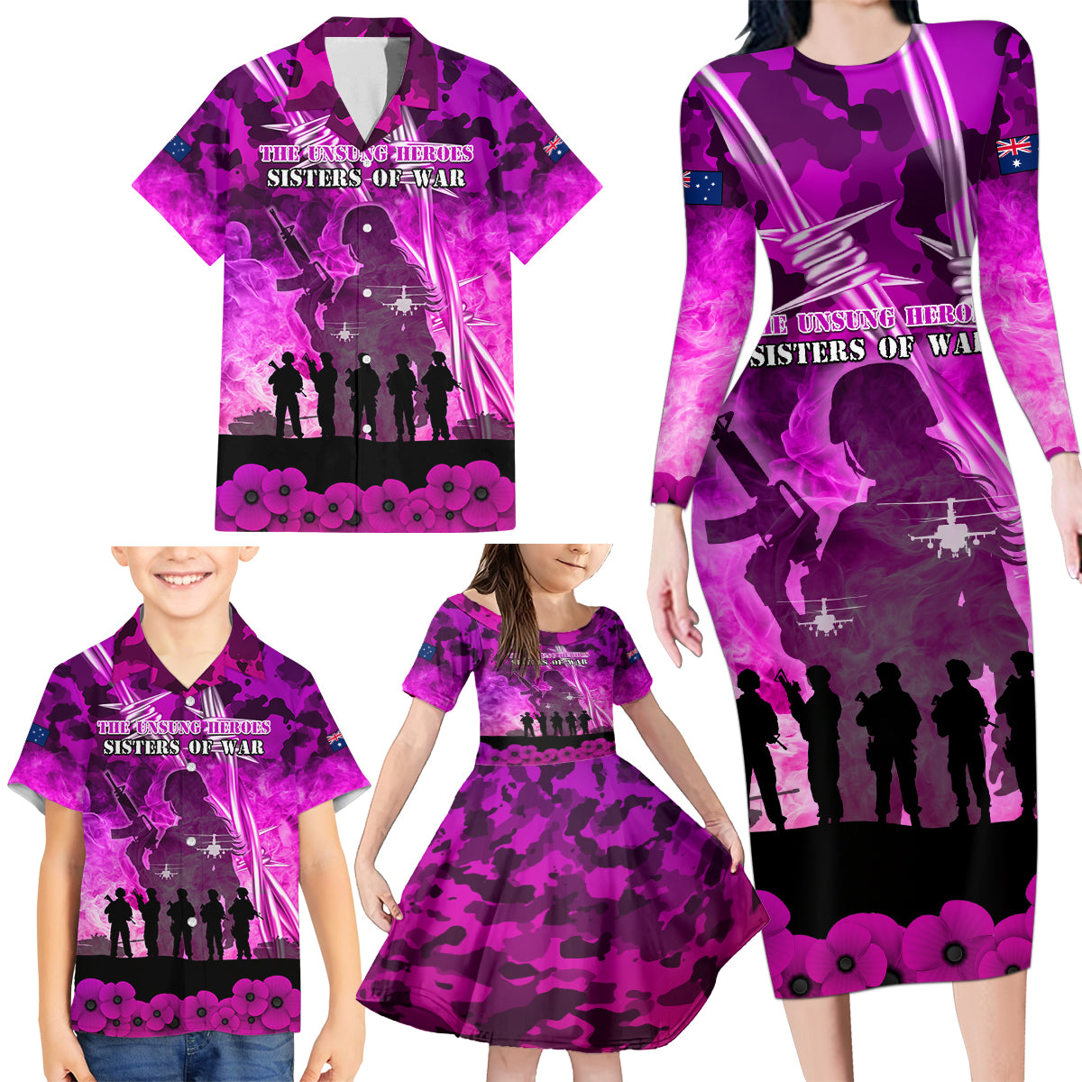 Australia ANZAC Day Family Matching Long Sleeve Bodycon Dress and Hawaiian Shirt The Unsung Heroes Sisters of War