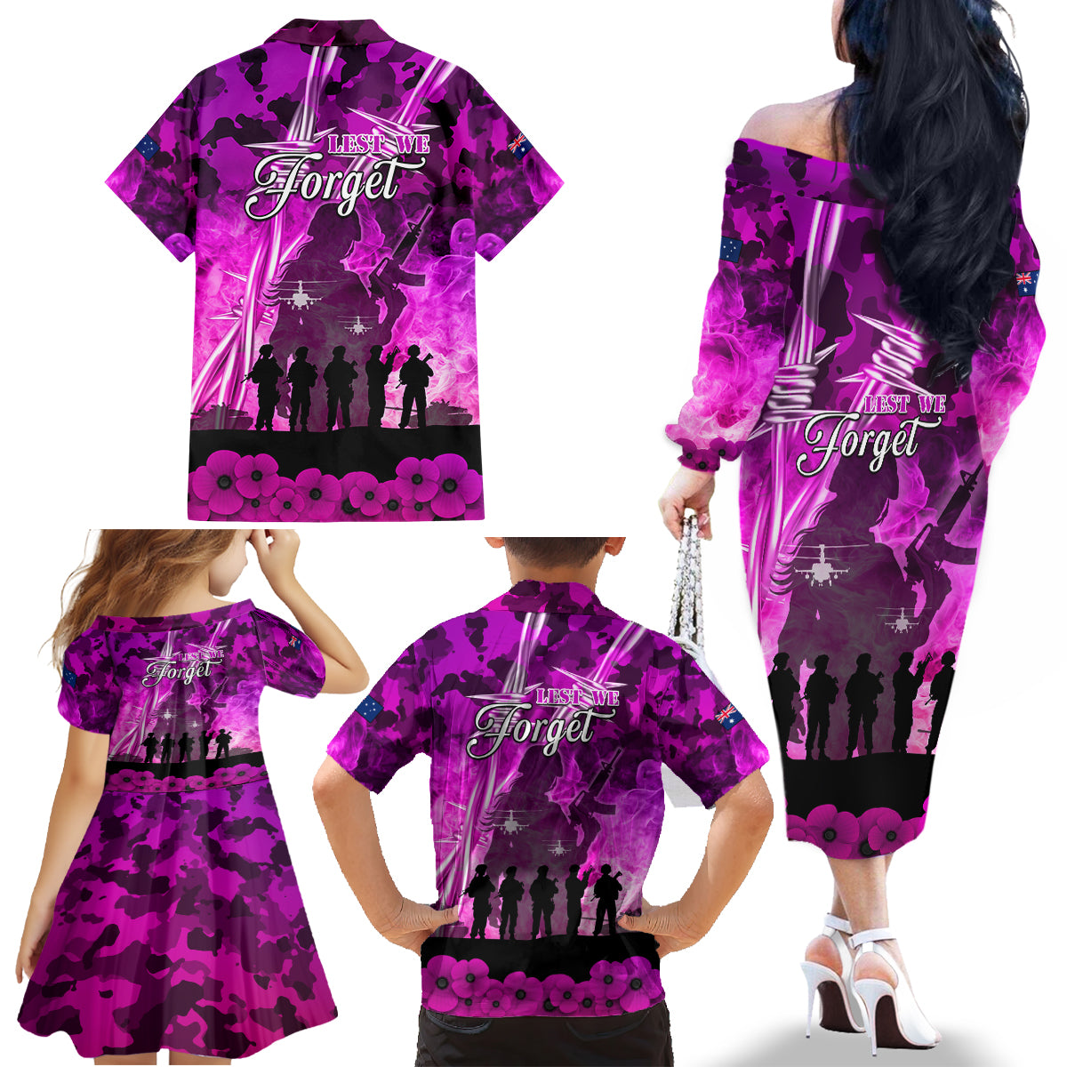 Australia ANZAC Day Family Matching Off The Shoulder Long Sleeve Dress and Hawaiian Shirt The Unsung Heroes Sisters of War