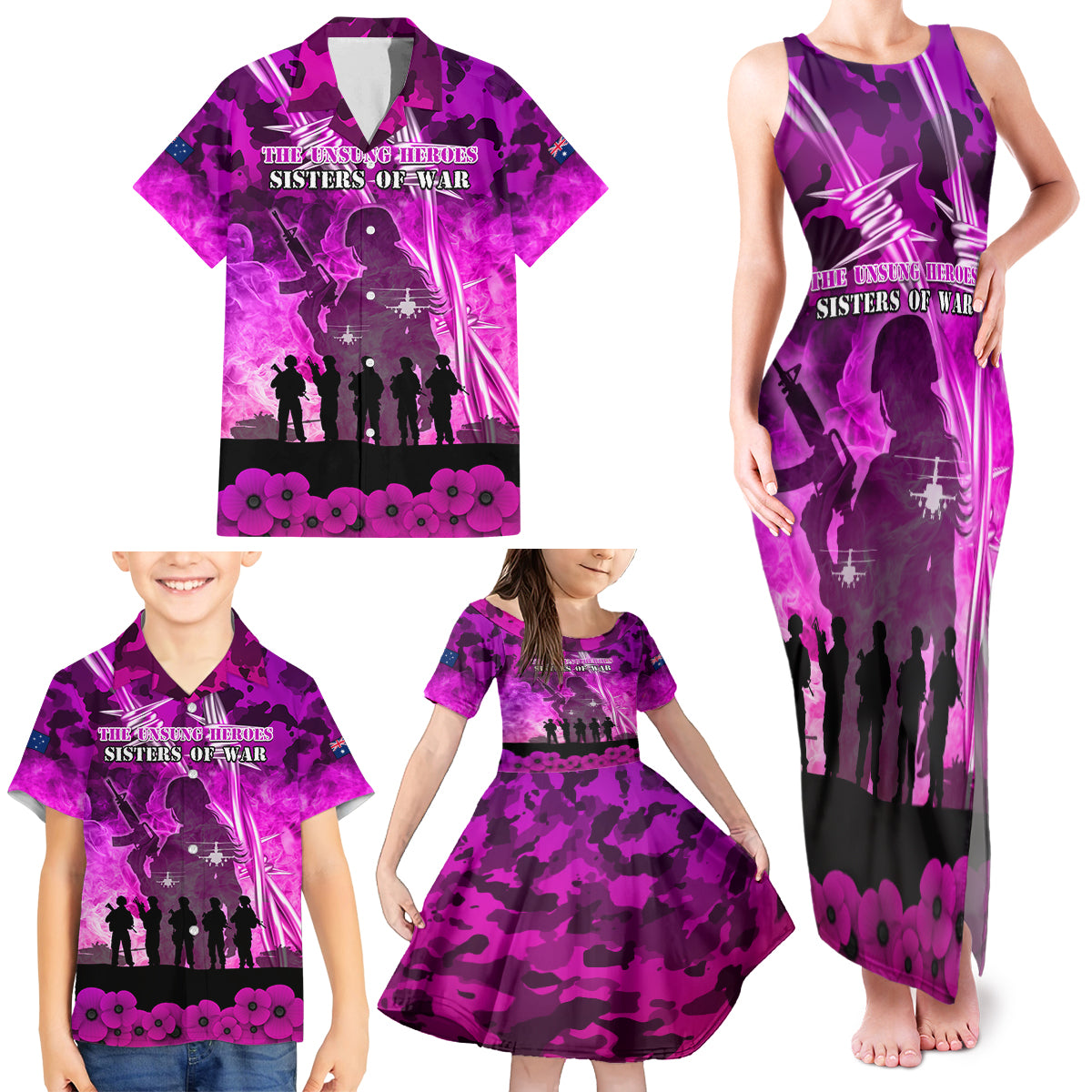 Australia ANZAC Day Family Matching Tank Maxi Dress and Hawaiian Shirt The Unsung Heroes Sisters of War