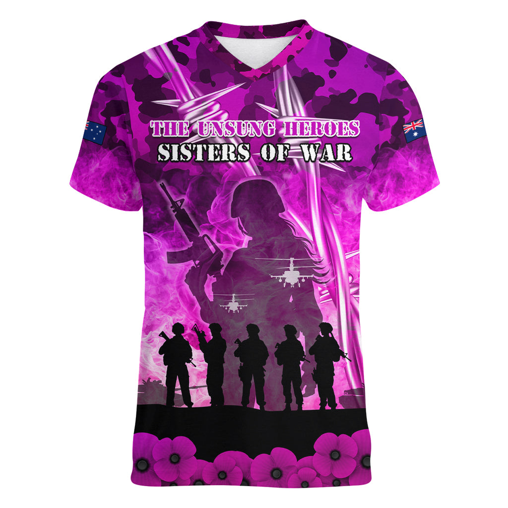 Australia ANZAC Day Women V Neck T Shirt The Unsung Heroes Sisters of War LT05 - Vibe Hoodie Shop
