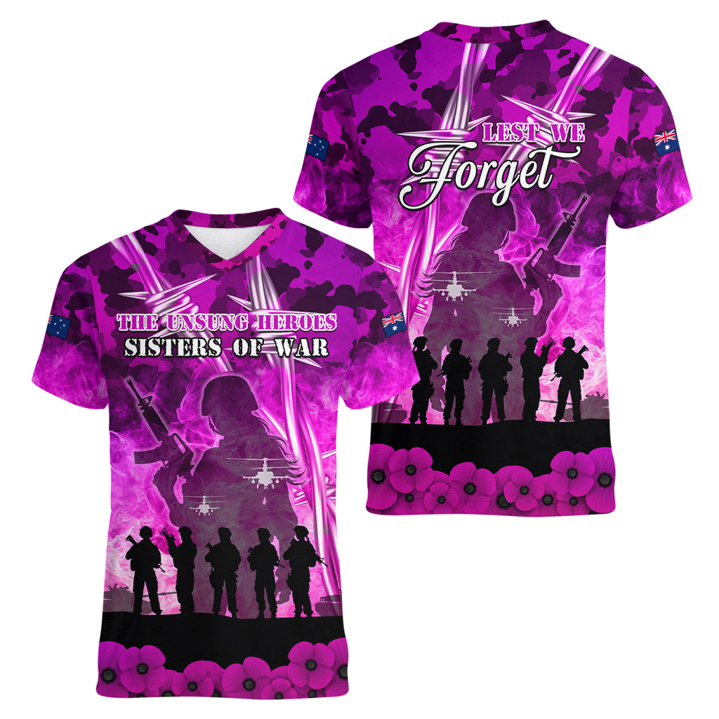 Australia ANZAC Day Women V Neck T Shirt The Unsung Heroes Sisters of War LT05 - Vibe Hoodie Shop