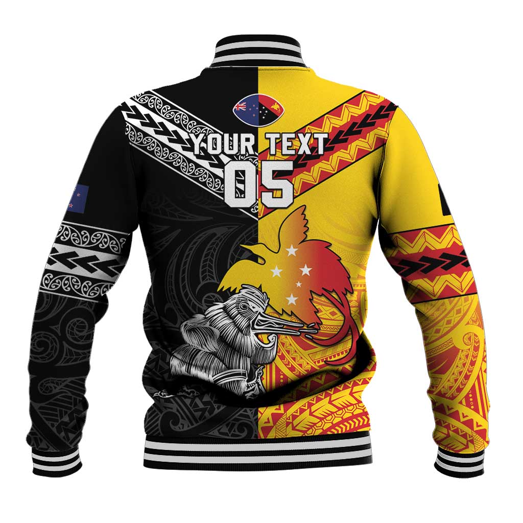 New Zealand And Papua New Guinea Rugby Custom Baseball Jacket Maori Kiwi With Bird of Paradise LT05 - Vibe Hoodie Shop