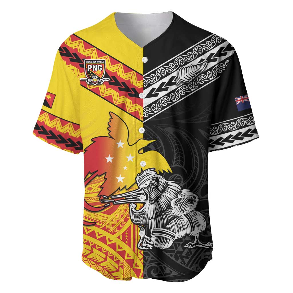 New Zealand And Papua New Guinea Rugby Custom Baseball Jersey Maori Kiwi With Bird of Paradise LT05 - Vibe Hoodie Shop
