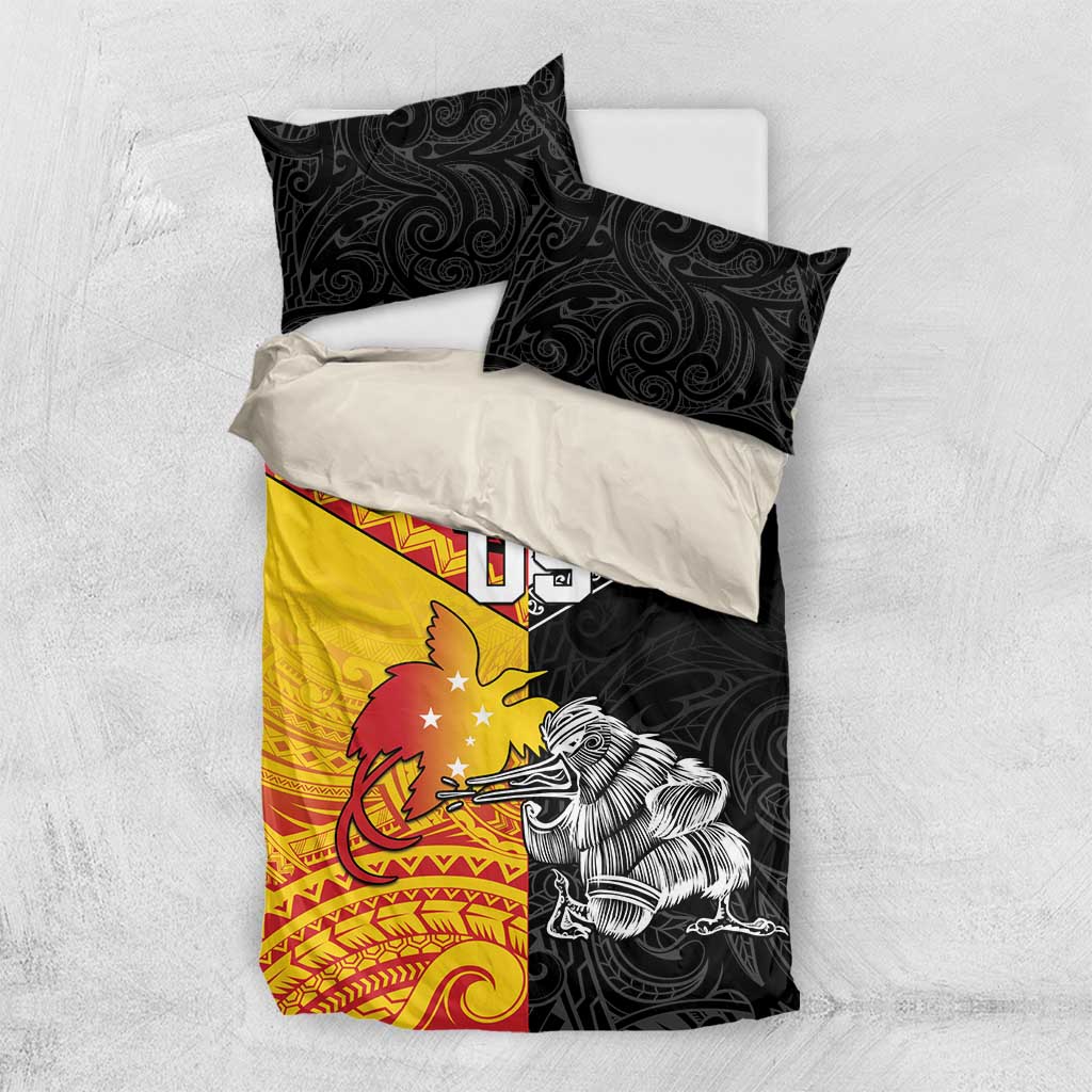 New Zealand And Papua New Guinea Rugby Custom Bedding Set Maori Kiwi With Bird of Paradise LT05 - Vibe Hoodie Shop