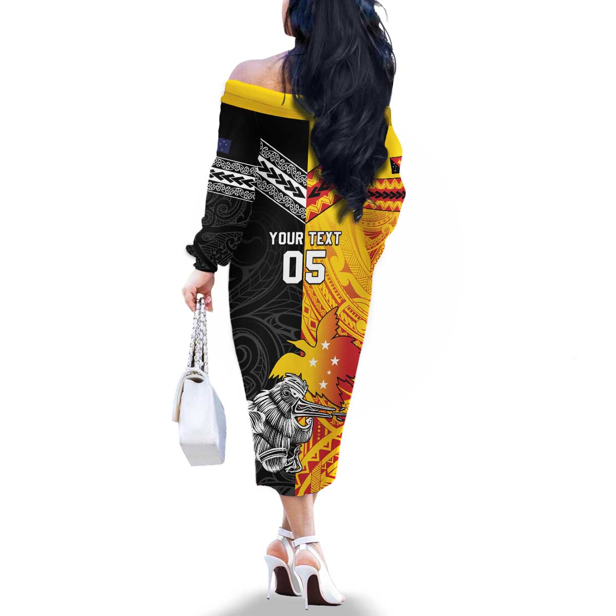 New Zealand And Papua New Guinea Rugby Custom Family Matching Off The Shoulder Long Sleeve Dress and Hawaiian Shirt Maori Kiwi With Bird of Paradise