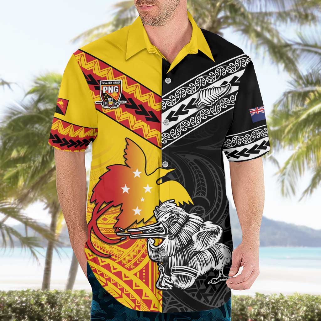 New Zealand And Papua New Guinea Rugby Custom Hawaiian Shirt Maori Kiwi With Bird of Paradise LT05 - Vibe Hoodie Shop