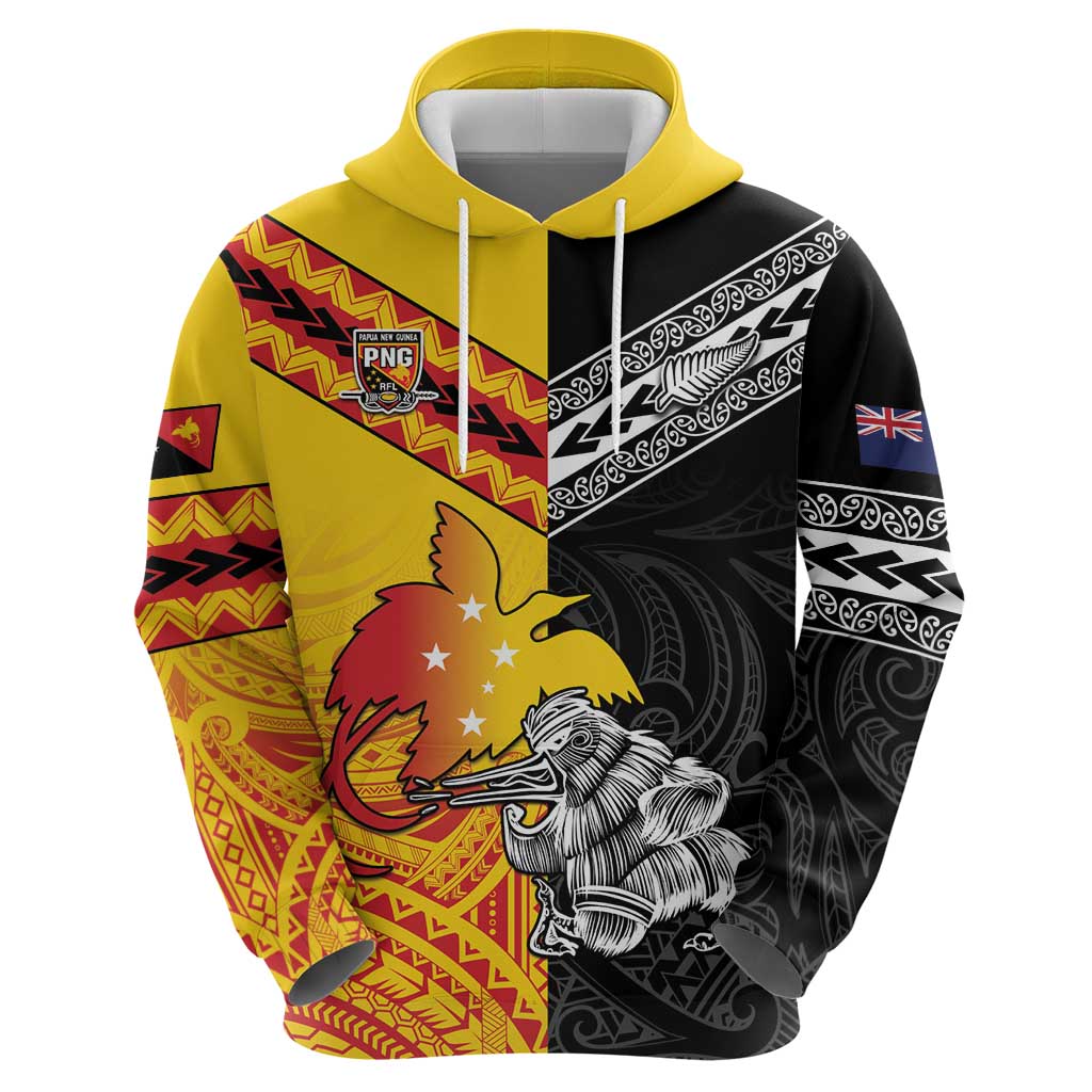 New Zealand And Papua New Guinea Rugby Custom Hoodie Maori Kiwi With Bird of Paradise LT05 - Vibe Hoodie Shop