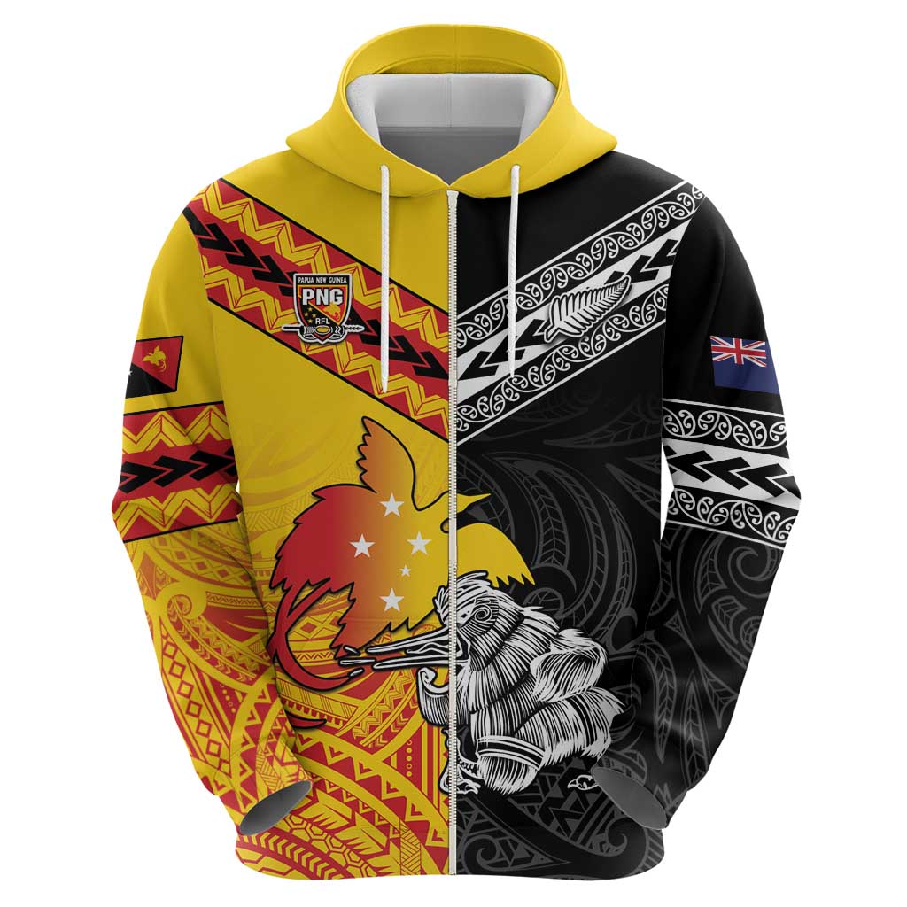 New Zealand And Papua New Guinea Rugby Custom Hoodie Maori Kiwi With Bird of Paradise LT05 - Vibe Hoodie Shop