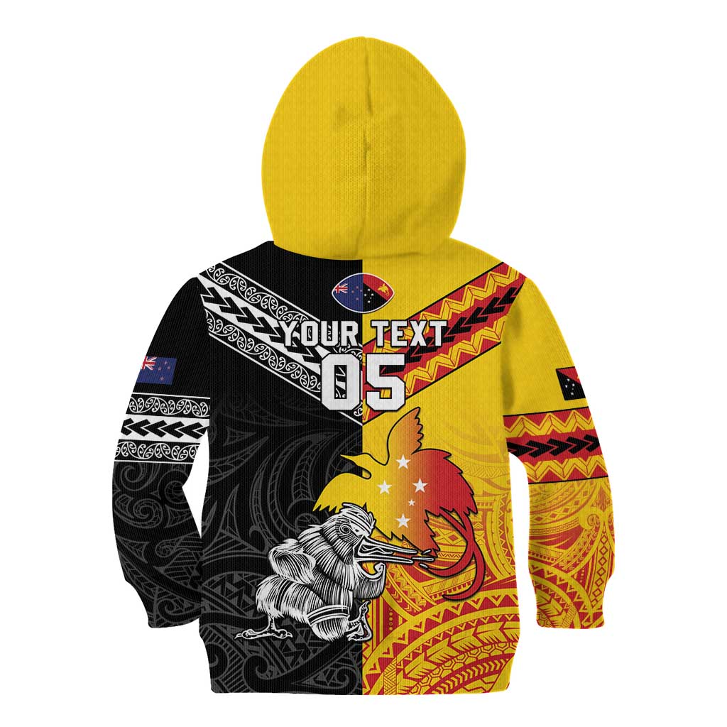 New Zealand And Papua New Guinea Rugby Custom Kid Hoodie Maori Kiwi With Bird of Paradise LT05 - Vibe Hoodie Shop