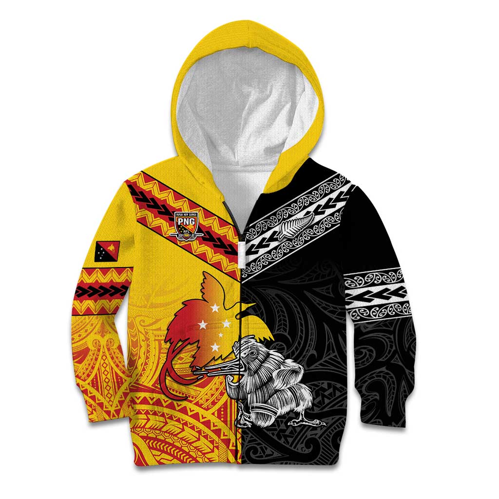 New Zealand And Papua New Guinea Rugby Custom Kid Hoodie Maori Kiwi With Bird of Paradise LT05 - Vibe Hoodie Shop