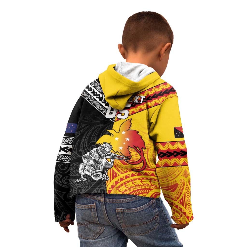 New Zealand And Papua New Guinea Rugby Custom Kid Hoodie Maori Kiwi With Bird of Paradise LT05 - Vibe Hoodie Shop