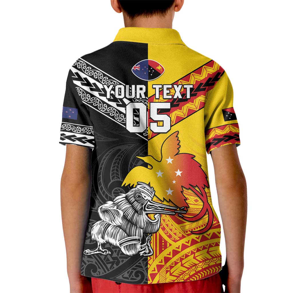 New Zealand And Papua New Guinea Rugby Custom Kid Polo Shirt Maori Kiwi With Bird of Paradise LT05 - Vibe Hoodie Shop