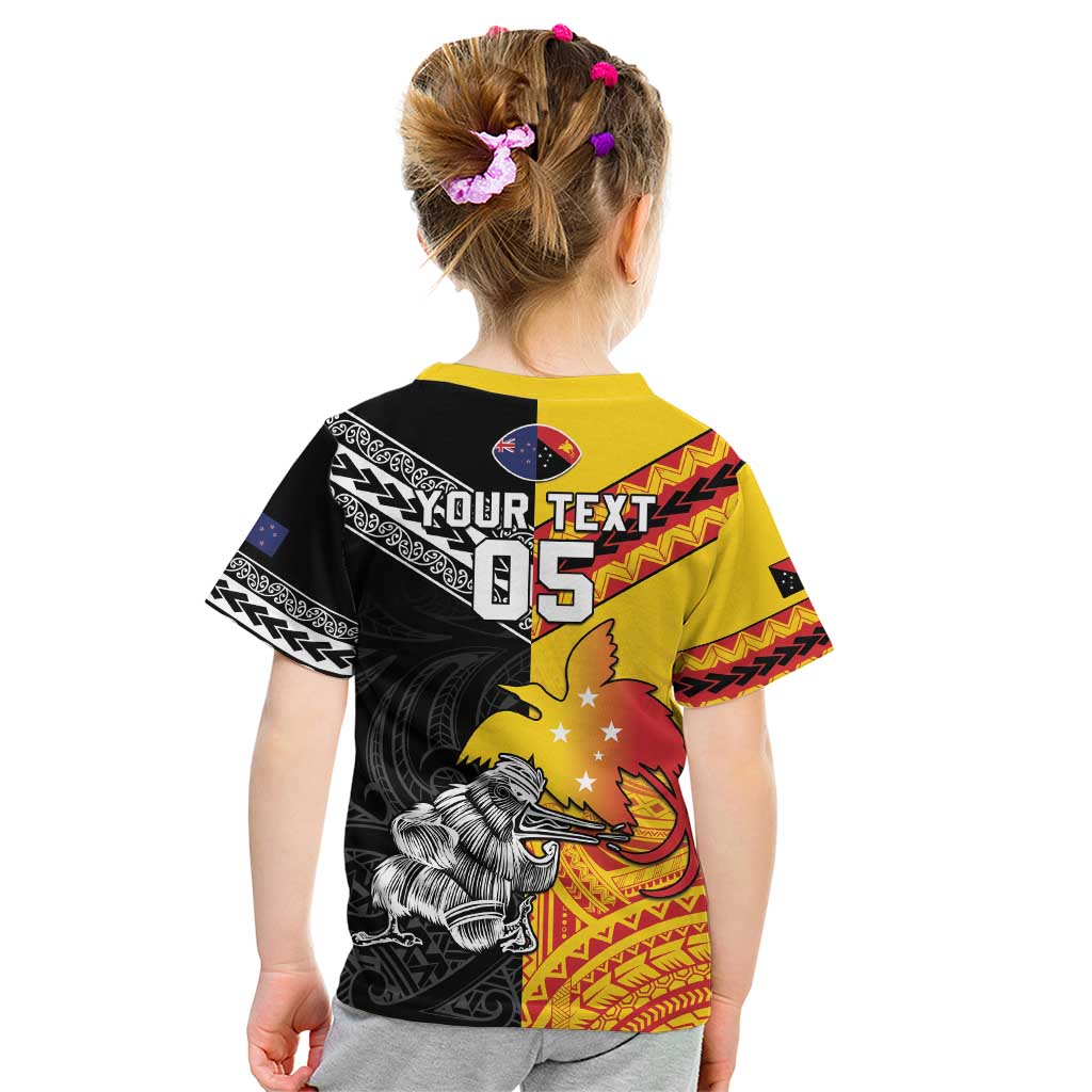 New Zealand And Papua New Guinea Rugby Custom Kid T Shirt Maori Kiwi With Bird of Paradise LT05 - Vibe Hoodie Shop