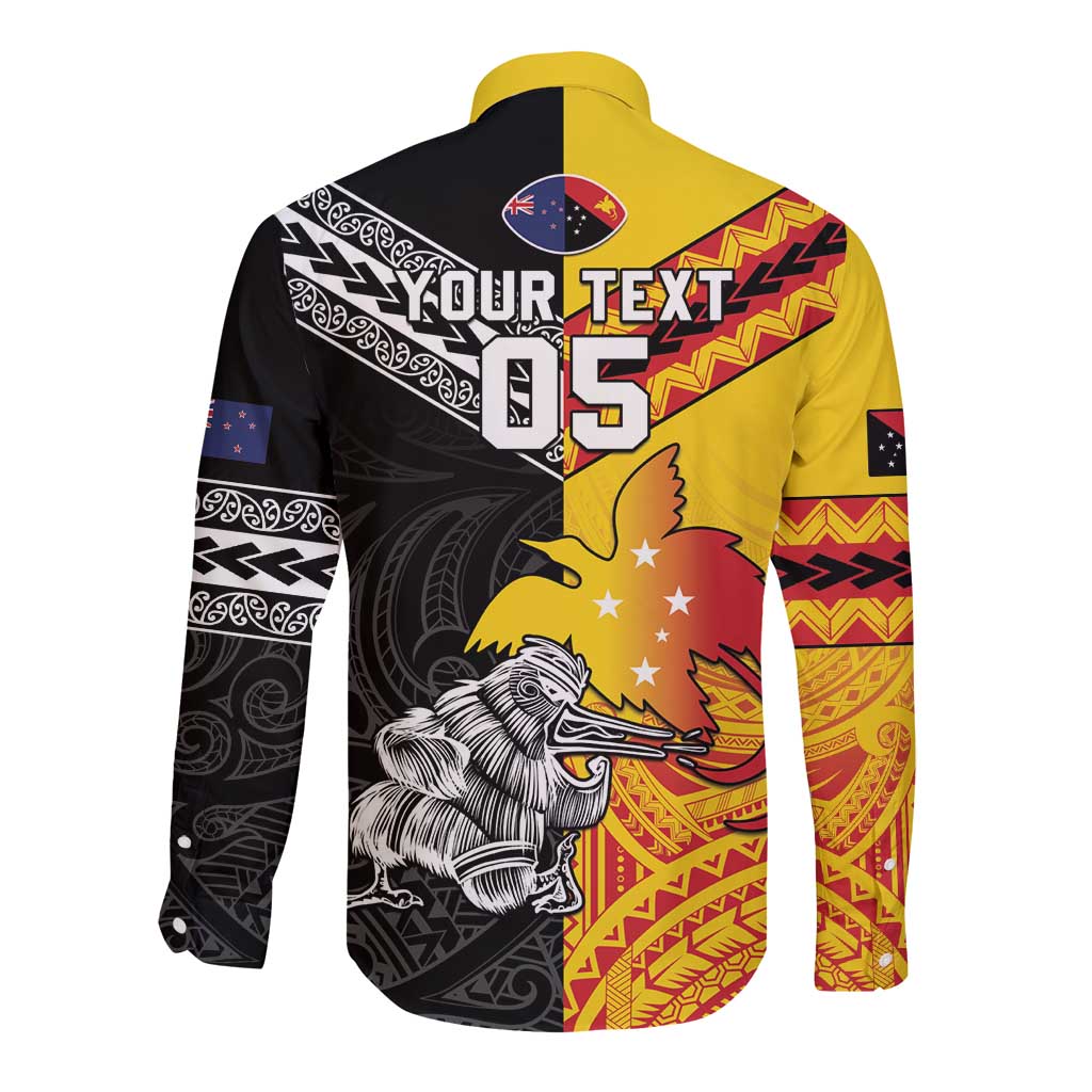 New Zealand And Papua New Guinea Rugby Custom Long Sleeve Button Shirt Maori Kiwi With Bird of Paradise LT05 - Vibe Hoodie Shop