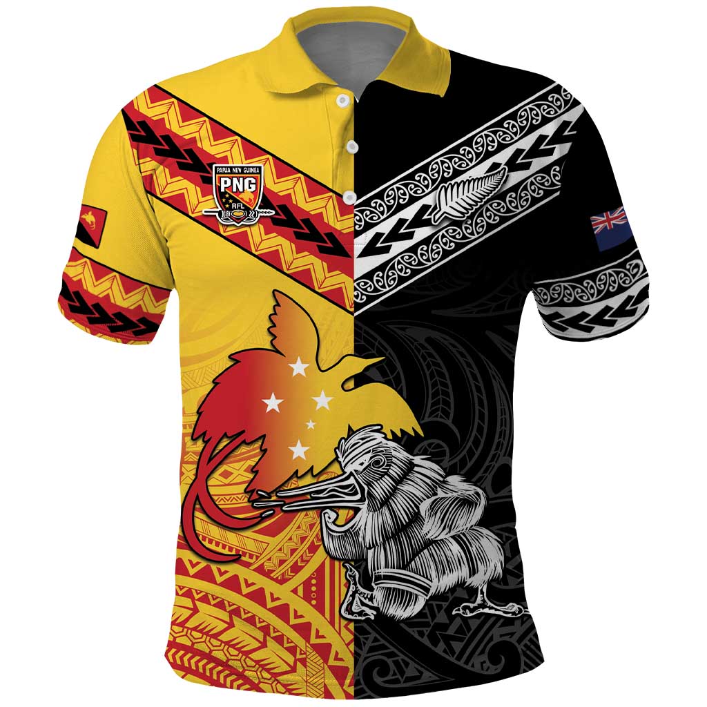 New Zealand And Papua New Guinea Rugby Custom Polo Shirt Maori Kiwi With Bird of Paradise LT05 - Vibe Hoodie Shop