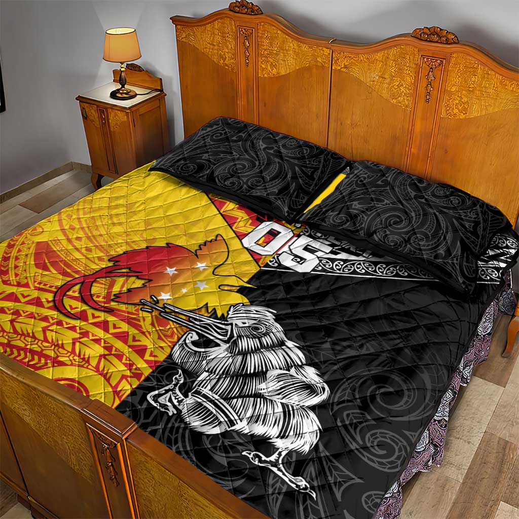 New Zealand And Papua New Guinea Rugby Custom Quilt Bed Set Maori Kiwi With Bird of Paradise LT05 - Vibe Hoodie Shop