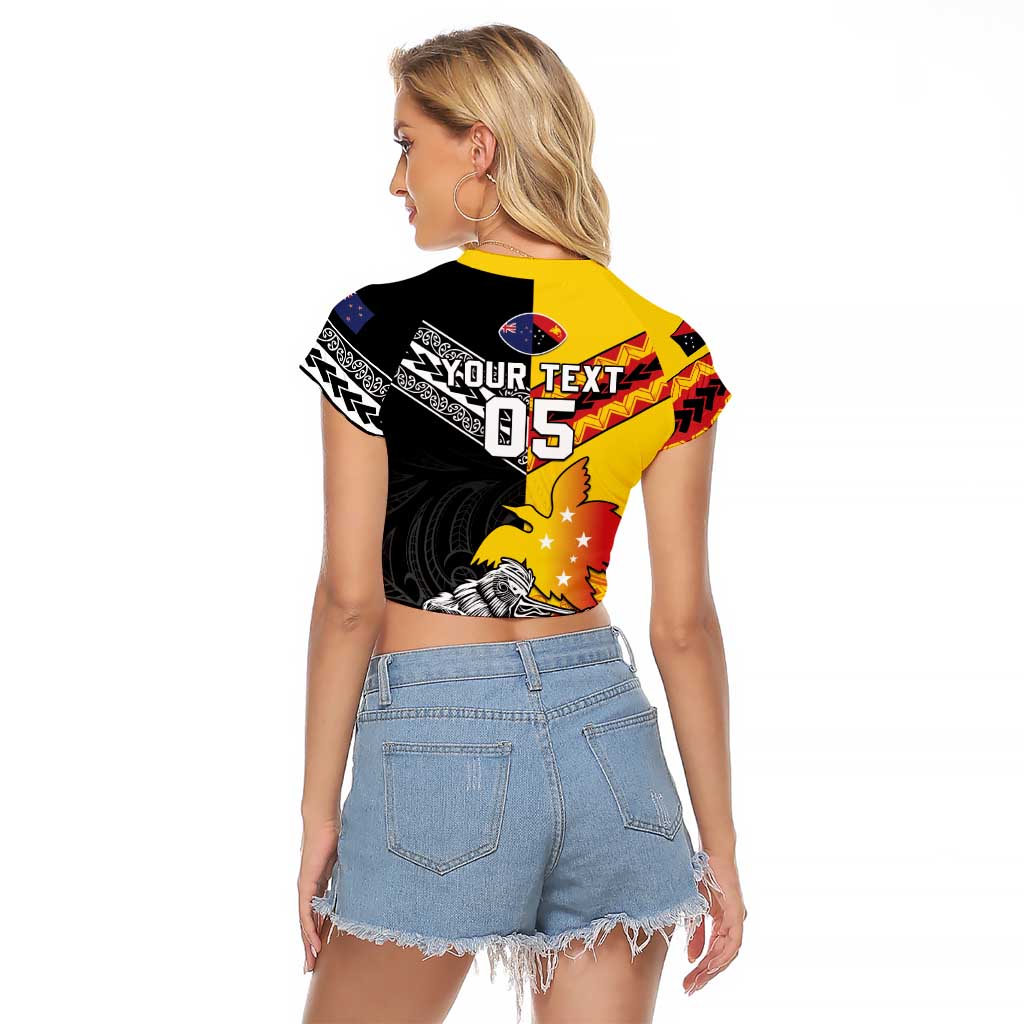 New Zealand And Papua New Guinea Rugby Custom Raglan Cropped T Shirt Maori Kiwi With Bird of Paradise LT05 - Vibe Hoodie Shop