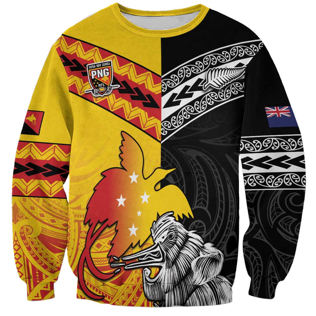 New Zealand And Papua New Guinea Rugby Custom Sweatshirt Maori Kiwi With Bird of Paradise LT05 - Vibe Hoodie Shop