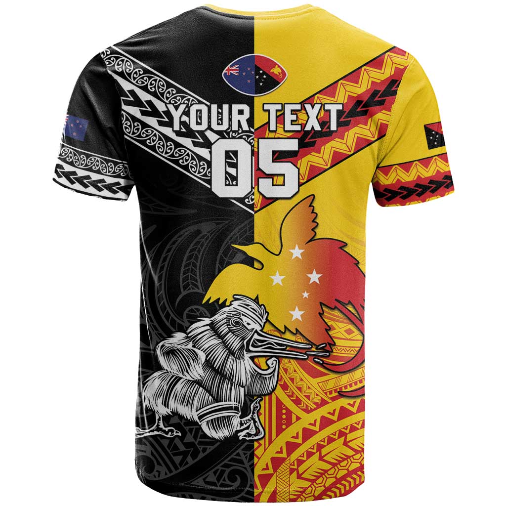 New Zealand And Papua New Guinea Rugby Custom T Shirt Maori Kiwi With Bird of Paradise LT05 - Vibe Hoodie Shop