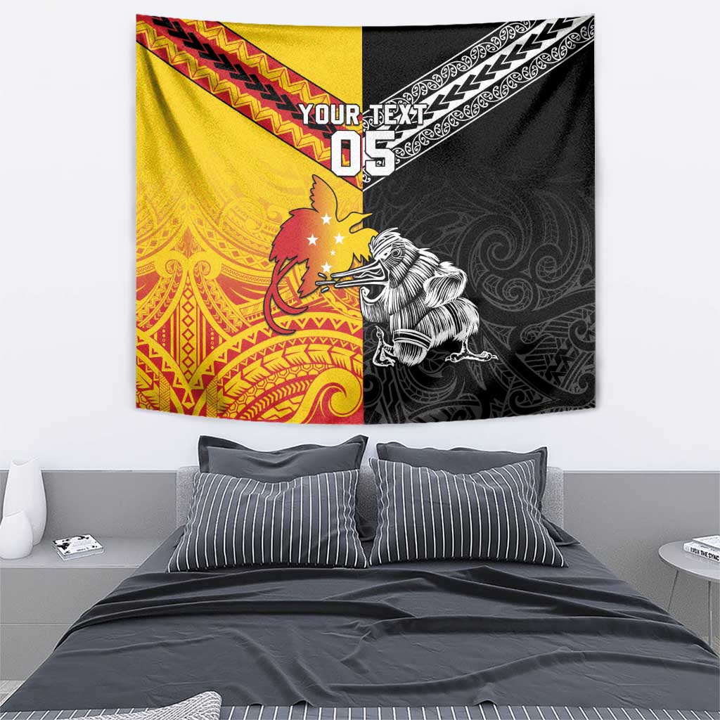 New Zealand And Papua New Guinea Rugby Custom Tapestry Maori Kiwi With Bird of Paradise LT05 - Vibe Hoodie Shop