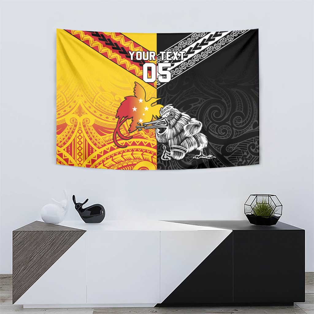 New Zealand And Papua New Guinea Rugby Custom Tapestry Maori Kiwi With Bird of Paradise LT05 - Vibe Hoodie Shop