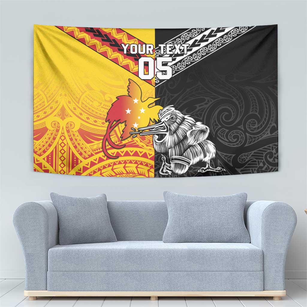 New Zealand And Papua New Guinea Rugby Custom Tapestry Maori Kiwi With Bird of Paradise LT05 - Vibe Hoodie Shop