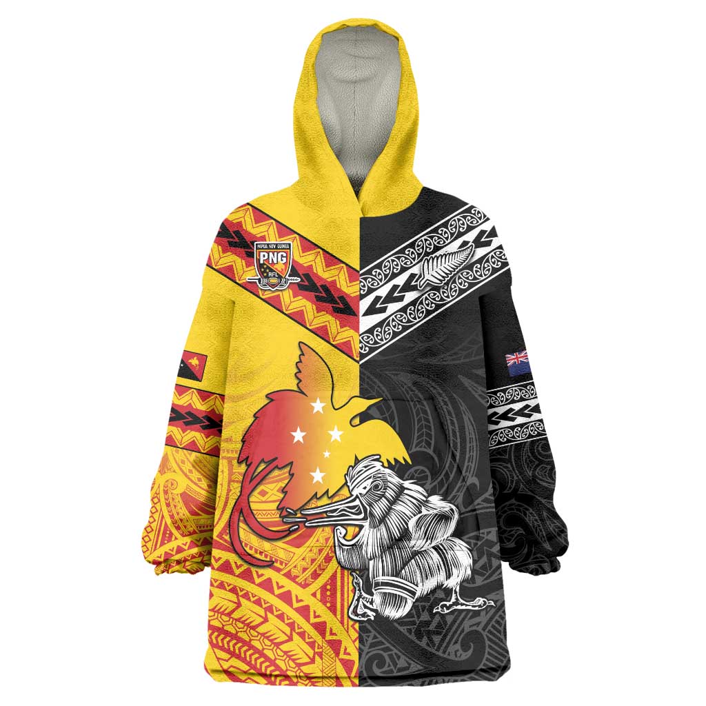 New Zealand And Papua New Guinea Rugby Custom Wearable Blanket Hoodie Maori Kiwi With Bird of Paradise LT05 - Vibe Hoodie Shop