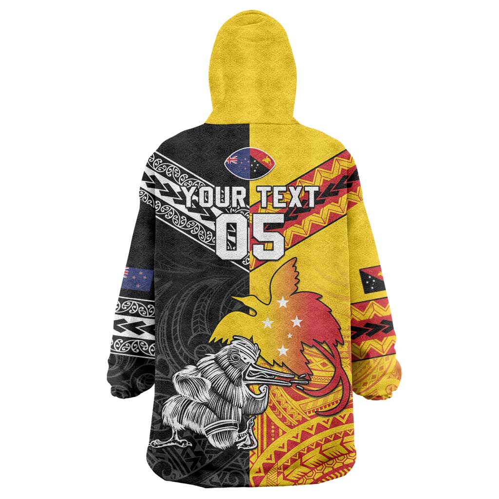 New Zealand And Papua New Guinea Rugby Custom Wearable Blanket Hoodie Maori Kiwi With Bird of Paradise LT05 - Vibe Hoodie Shop