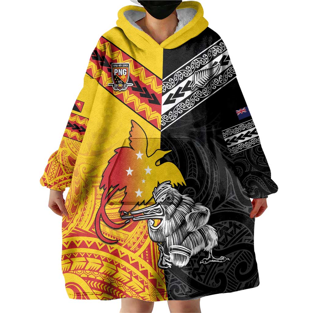 New Zealand And Papua New Guinea Rugby Custom Wearable Blanket Hoodie Maori Kiwi With Bird of Paradise LT05 - Vibe Hoodie Shop