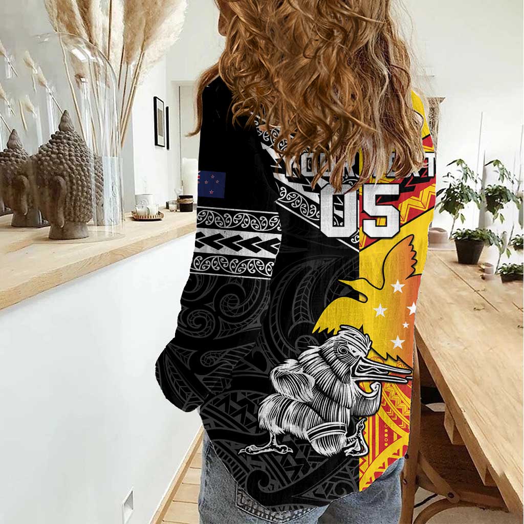 New Zealand And Papua New Guinea Rugby Custom Women Casual Shirt Maori Kiwi With Bird of Paradise LT05 - Vibe Hoodie Shop