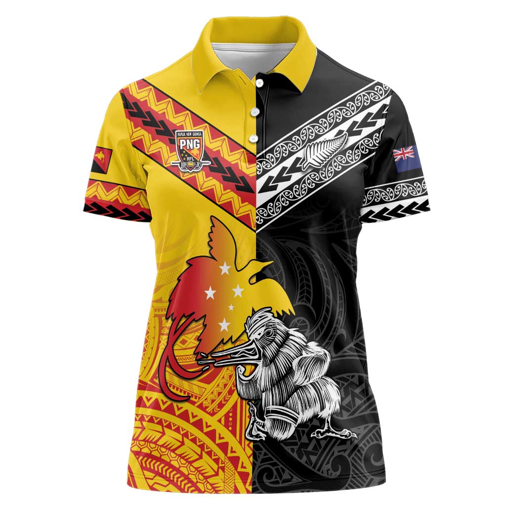 New Zealand And Papua New Guinea Rugby Custom Women Polo Shirt Maori Kiwi With Bird of Paradise LT05 - Vibe Hoodie Shop