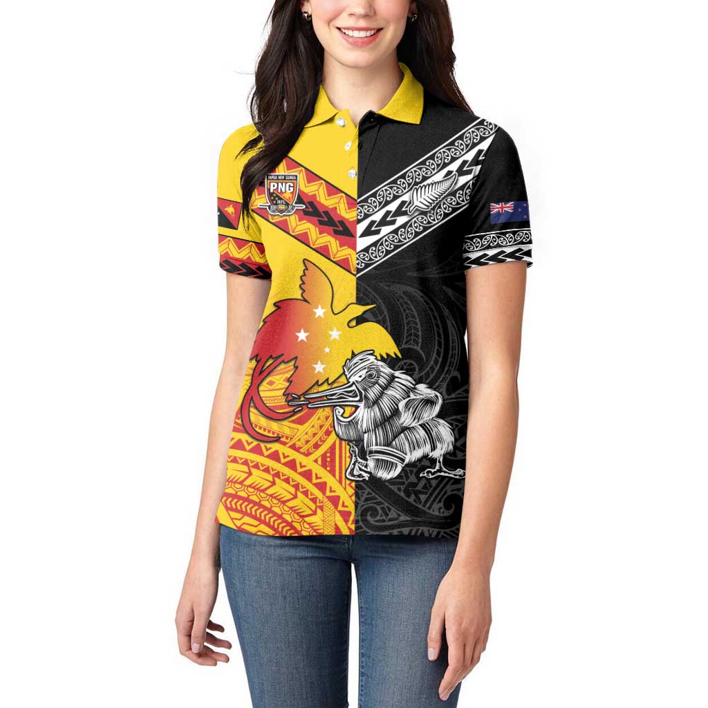 New Zealand And Papua New Guinea Rugby Custom Women Polo Shirt Maori Kiwi With Bird of Paradise LT05 - Vibe Hoodie Shop