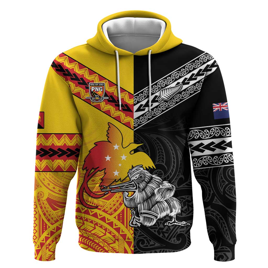 New Zealand And Papua New Guinea Rugby Custom Zip Hoodie Maori Kiwi With Bird of Paradise LT05 - Vibe Hoodie Shop
