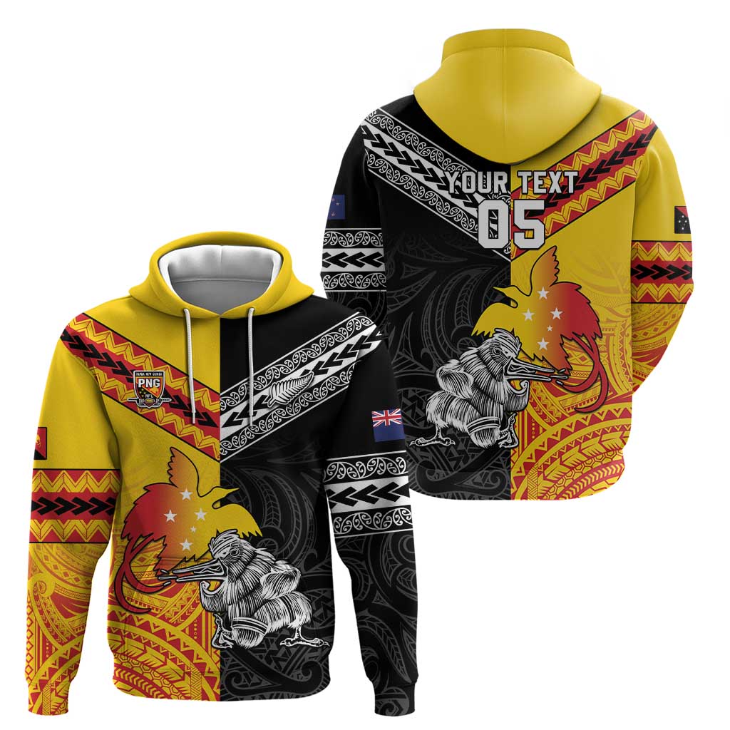 New Zealand And Papua New Guinea Rugby Custom Zip Hoodie Maori Kiwi With Bird of Paradise LT05 - Vibe Hoodie Shop