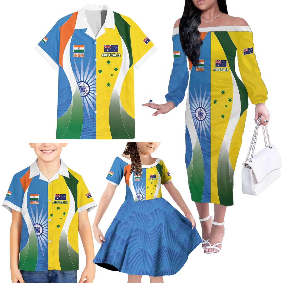 Custom India Vs Australia Cricket Family Matching Off The Shoulder Long Sleeve Dress and Hawaiian Shirt Final Matchup - Vibe Hoodie