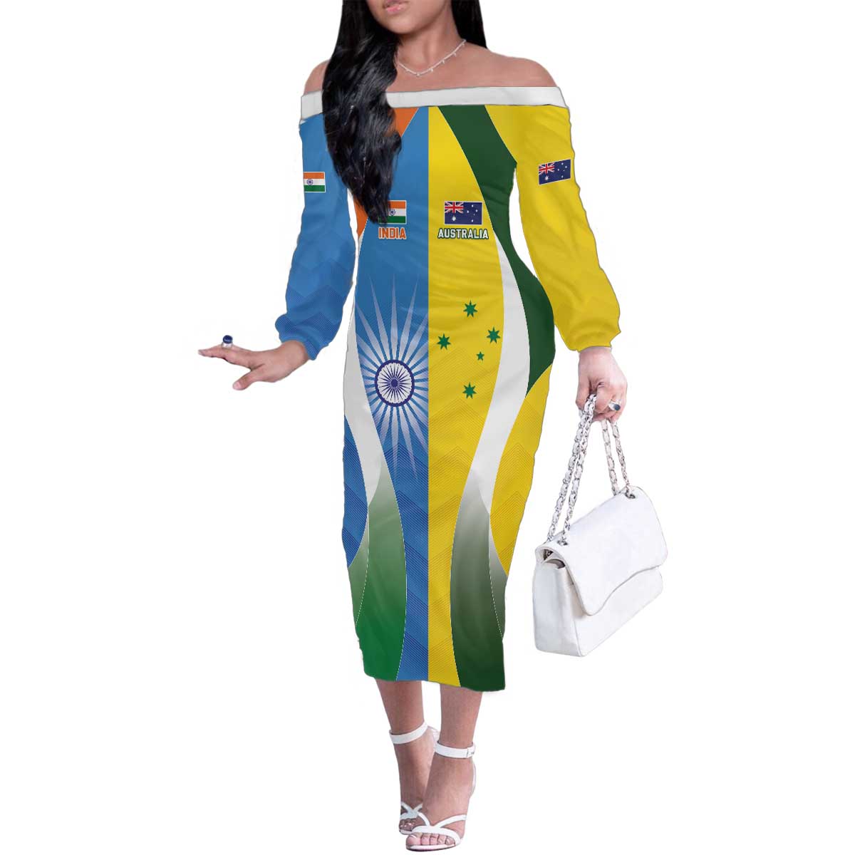 Custom India Vs Australia Cricket Family Matching Off The Shoulder Long Sleeve Dress and Hawaiian Shirt Final Matchup - Vibe Hoodie