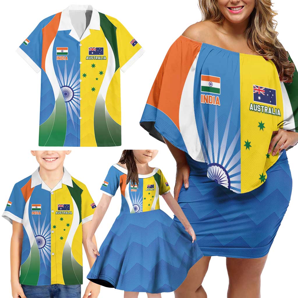 Custom India Vs Australia Cricket Family Matching Off Shoulder Short Dress and Hawaiian Shirt Final Matchup - Vibe Hoodie