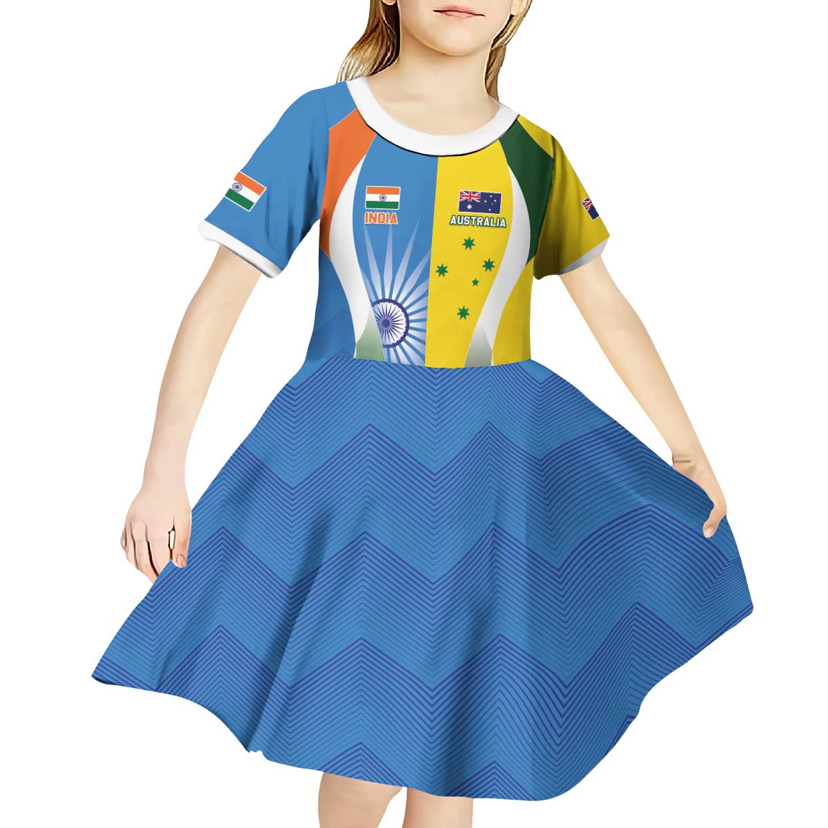 Custom India Vs Australia Cricket Kid Short Sleeve Dress Final Matchup - Vibe Hoodie