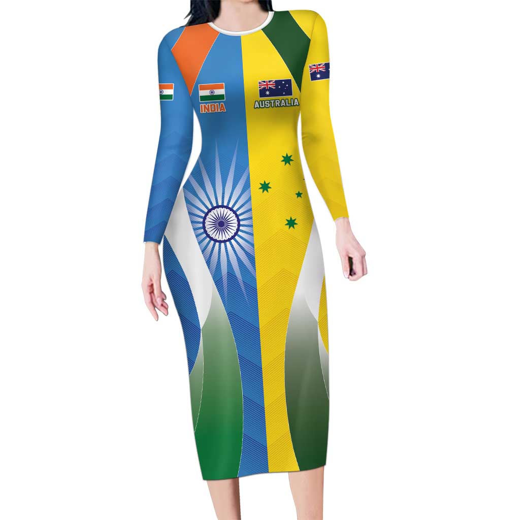 Custom India Vs Australia Cricket Long Sleeve Bodycon Dress Final Matchup - Vibe Hoodie