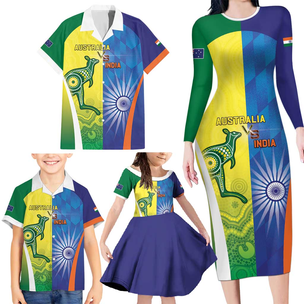 Custom Australia And India Cricket Family Matching Long Sleeve Bodycon Dress and Hawaiian Shirt Ashoka Chakra With Aboriginal - Vibe Hoodie