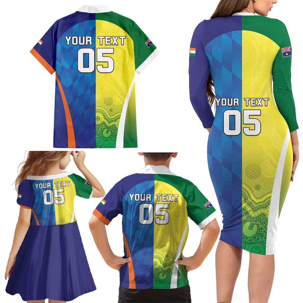 Custom Australia And India Cricket Family Matching Long Sleeve Bodycon Dress and Hawaiian Shirt Ashoka Chakra With Aboriginal - Vibe Hoodie